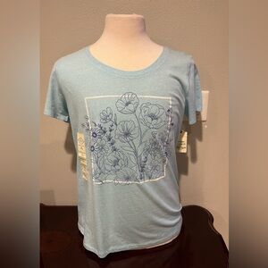 St. John’s Bay Baby Blue Women’s Size L Floral Tee NWT
